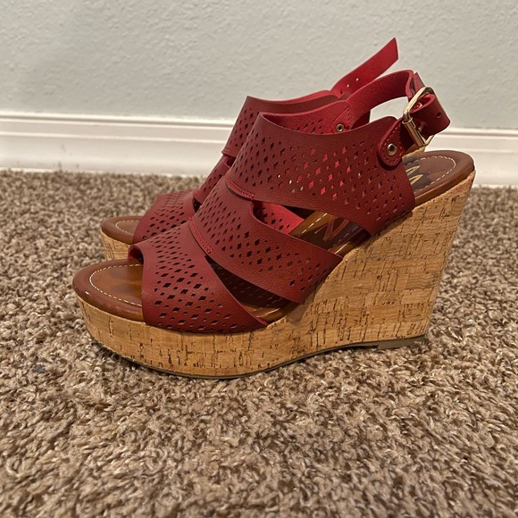 Seven leather sandals with cork wedge. Worn only once. - Picture 3 of 6